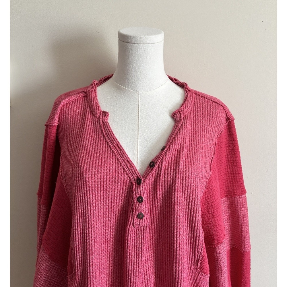 Free People We the Free Thermal Boho Patchwork Boho Baggy Long Sleeve Large Pink - Picture 2 of 6